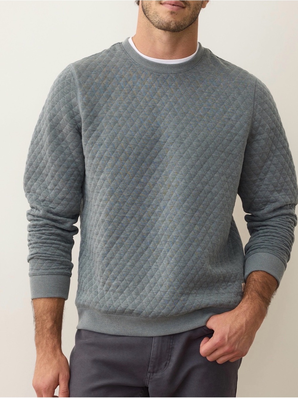 Marine Layer Size M Corbet Quilted Crewneck in Dusty Pine - Picture 2 of 8